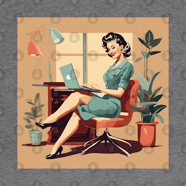 Timeless Laptop Beauty Working Vintage Art Pin Up Girl by di-age7